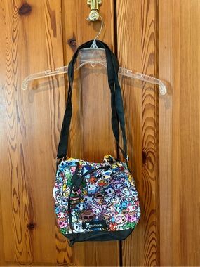 Tokidoki Colorful Character Print Crossbody Bag with Black Strap
